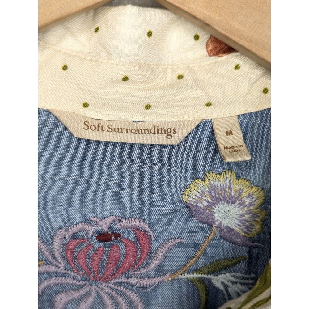 Soft Surroundings Embroidered Printed Tencel Button Shirt Sz M Boho Patchwork - Picture 6 of 9